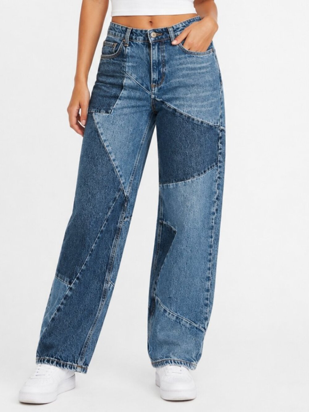 Zara Patchwork Wide Leg Jeans | Size 4 | 100% Cotton